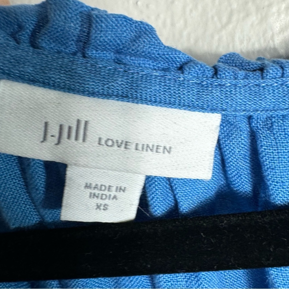 J JILL 100% linen blue Boho blouse puff sleeve boho top oversized loose fit XS - Picture 5 of 10
